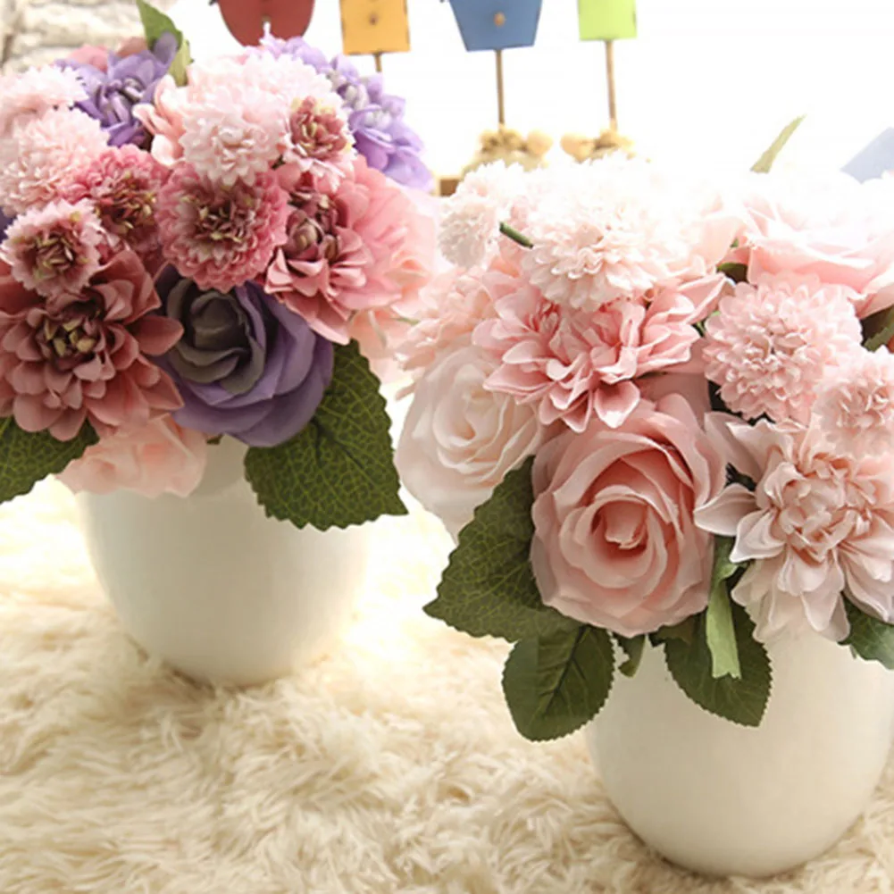 1 Bouquet Artificial Rose Silk Flower DIY Garden Party Home Wedding Holiday Decor
