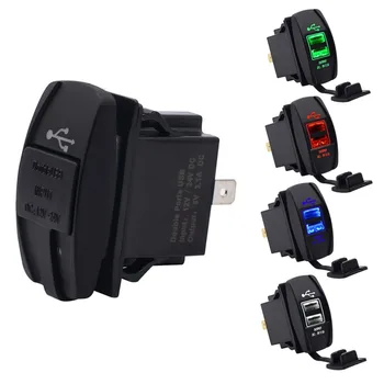 

Dual Car USB Charger Socket with LED Light USB Phone Charge Adapter Power Socket for Rocker Switch Panel