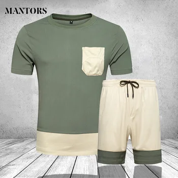 

2020 Men Sets Fashion Summer Sportsuit Tee Shirt +Shorts Mens Clothing Two Pieces Sets Slim Fit Tracksuit Male Brand Clothing