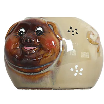 

New Creative Auspicious Cute Dog Ceramic Statue Animal Sculpture Pig Set Home Decoration Crafts Mascot Figurines Miniatures Gift