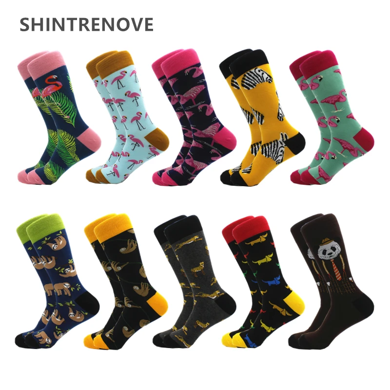 

10 Pairs/Lot Men's Socks Casual Combed Cotton Happy Color Socks With Print High Quality Compression Funny Socks