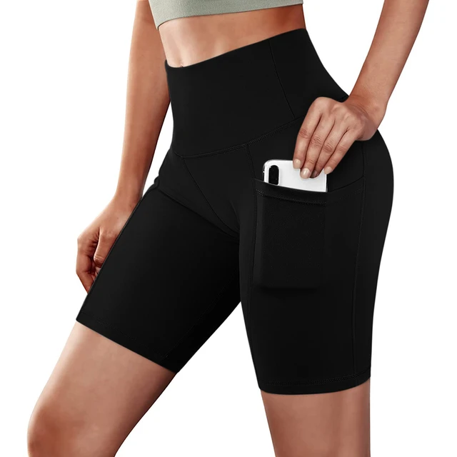 Sports Shorts For Women Cycling Running Fitness High Waist Push Up Hip Side  Pocket Tight Gym Shorts Leggings