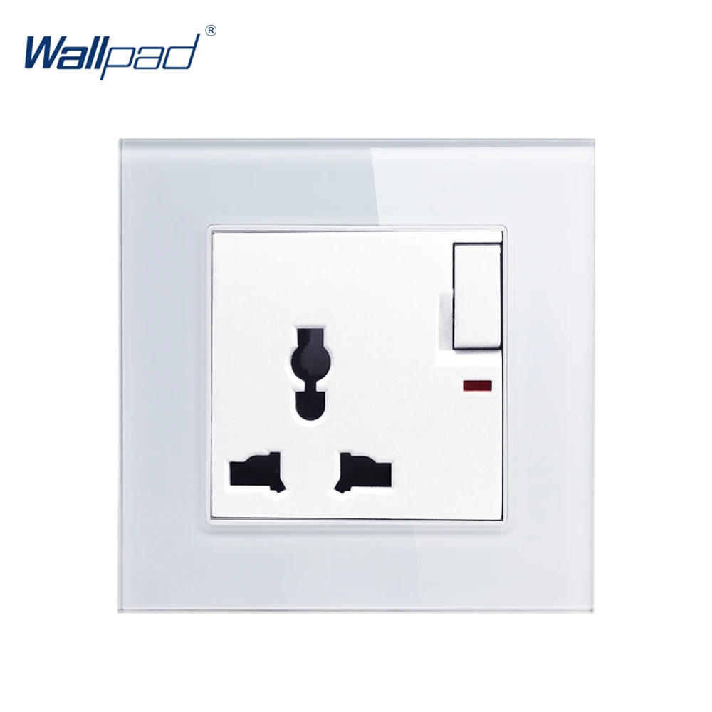Универсальный разъем адррес Wallpad Кристалл Стекло Панель 110 В-250 В 10A-16A 3 Pin коммутируемым универсальных розетки с светодиодный неоновый