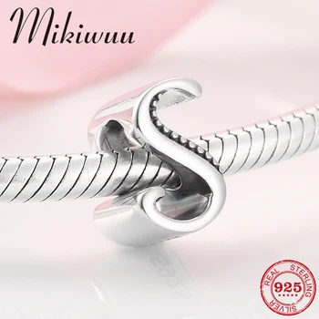 

925 Sterling Silver Letter A Charms Minimalist Metal Beads Letter Jewelry Making fit Original charms Pandora Bracelet Necklace