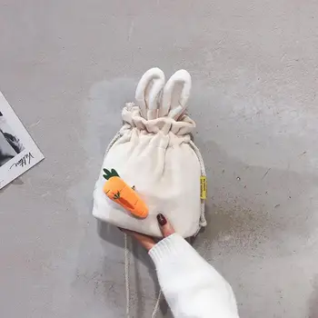 

Cartoon Drawstring Plush Bucket Bag For Women Fashion Plush Rabbit Radish Coin Purse Phone Bag Casual Small Shoulder Bags #15