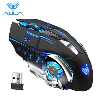 Ratón inalámbrico recargable, con botón lateral RGB LED retroiluminado, óptico, ergonómico, 2,4G, para juegos de ordenador portátil y PC