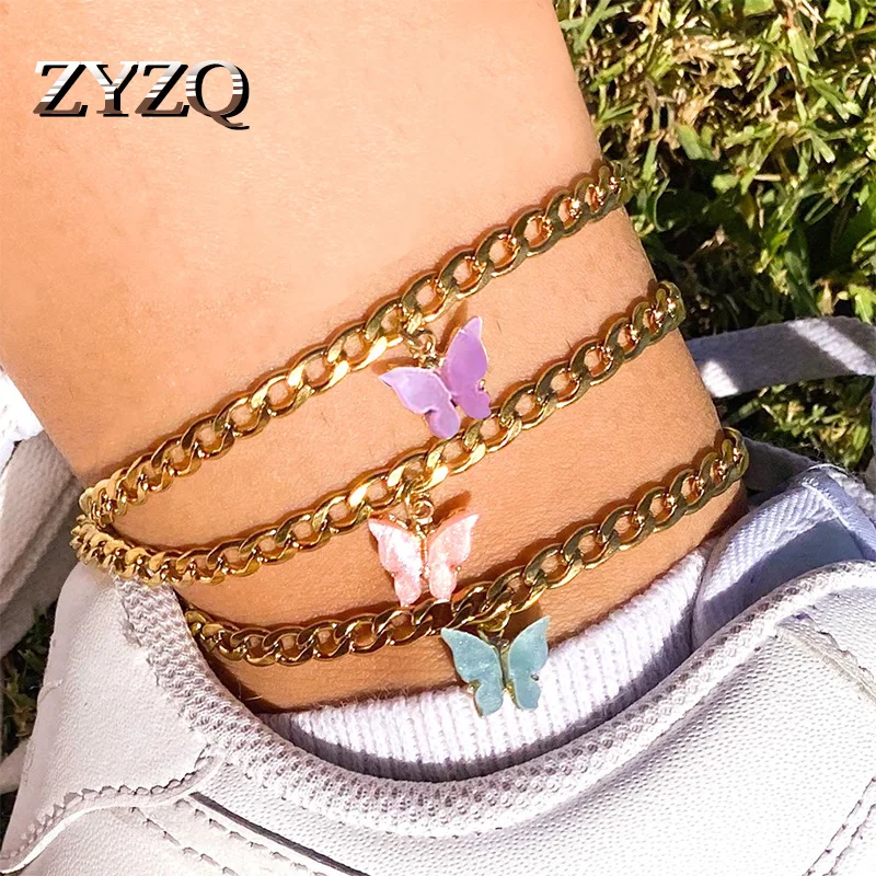 ZYZQ Simple Summer Beach Footwear Ins Wind Color Acrylic Butterfly Anklet Metal Thick Chain Footwear ZYZQ Simple Summer Beach Footwear Ins Wind Color Acrylic Butterfly Anklet Metal Thick Chain Footwear