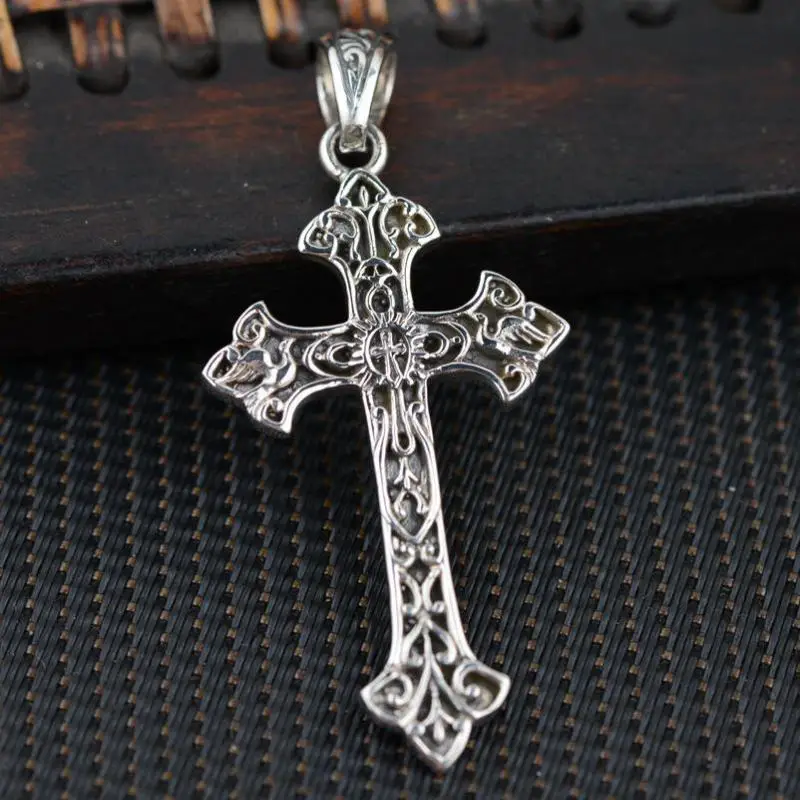 Настоящее серебро 925 пробы кулон с крестом Иисуса Христа для мужчин винтажный