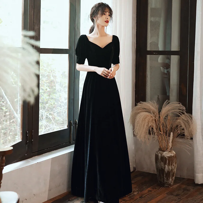 

Stylish Cocktail Dresses V-Neck Sexy Ankle Length Short Sleeve Backless Slim Prom Dress High Quality Elegant Formal Party Gowns