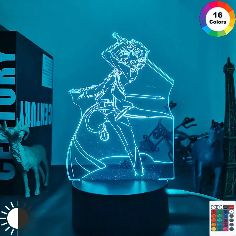 Anime Sword Art Online Kirito Figure 3D LED Acrylic Lamp Merchandise Night Light