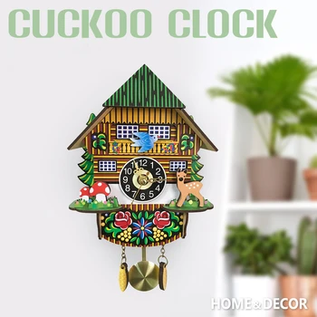 

Vintage Wooden Cuckoo Wall Clock Swinging Pendulum Traditional Wood Hanging Crafts Decoration for Home Restaurant Living Room