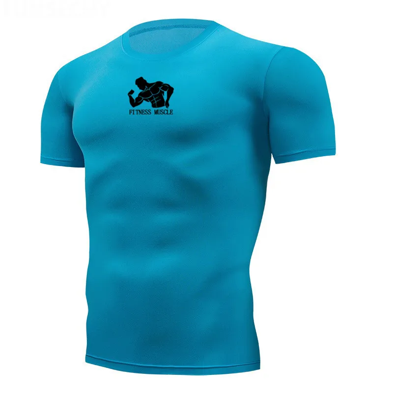 Быстросохнущая компрессионная Мужская футболка с коротким рукавом, футболки для бега, фитнеса, облегающая футболка для фитнеса, брендовая Спортивная одежда для спортзала