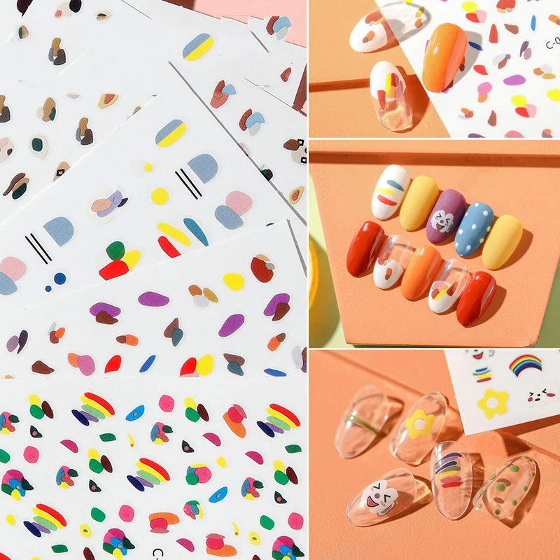

new 1 Sheet 3D Nail Art Stickers bright colorful Rainbow shape Nails Stickers for Nails Sticker Decorations Manicure Z0214