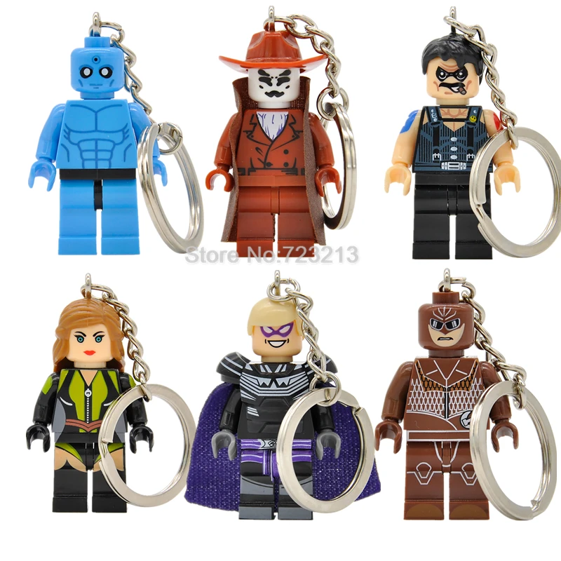 

Watchmen Rorschach Figure Keychain Key Ring Nite Owl Dr Manhattan Comedian Silk Spectre Pharaoh Building Blocks Super Hero Toys