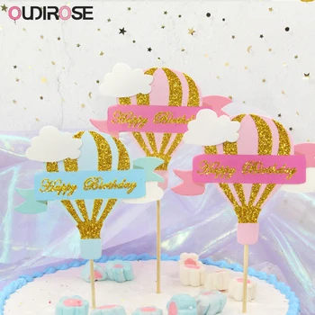 

Hot Air Balloon Cloud Cake Topper Decoration Happy Birthday Cake Top Flags Birthday Wedding Party Supplies Dessert Table Decor