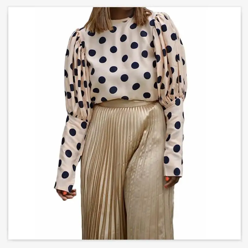 Для женщин воздушная рубашка с длинными рукавами узором в горошек футболки