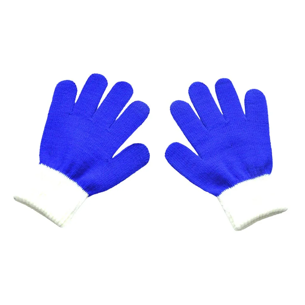 Волшебные Зимние перчатки для детей, теплые вязаные перчатки с цветными блоками - Цвет: Blue Gloves