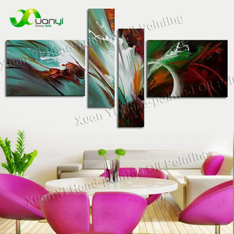 

4 Panel Oil Painting On Canvas Handmade Abstract Handpainted Wall Picture For Bed Living Room Home Cuadros Decoration