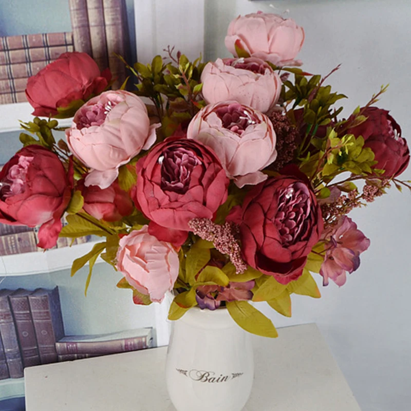 

Peony DIY Party Decoration Vintage Silk Artificial Flowers Small Rose Wedding Fake Flowers Festival Supplies Home Decor Bouquet