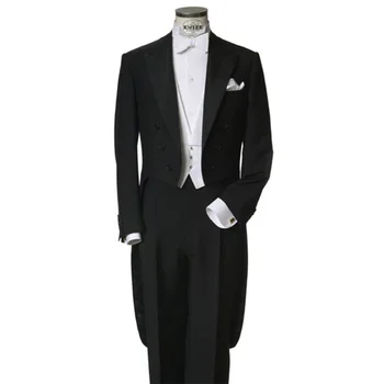 

Custom Made to Measure black tailcoats with left chest pocket,WHITE VEST,BESPOKE long tail tuxedo tailcoat,TAILORED EVENING SUIT