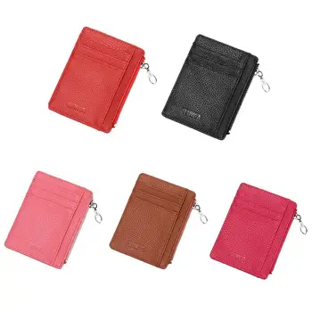 

1pc Mini ID Card Holders Unisex Portable Business Credit Card Card Bank Zipper Slim Pu Leather Organizer Wallet Holder Case A5H5