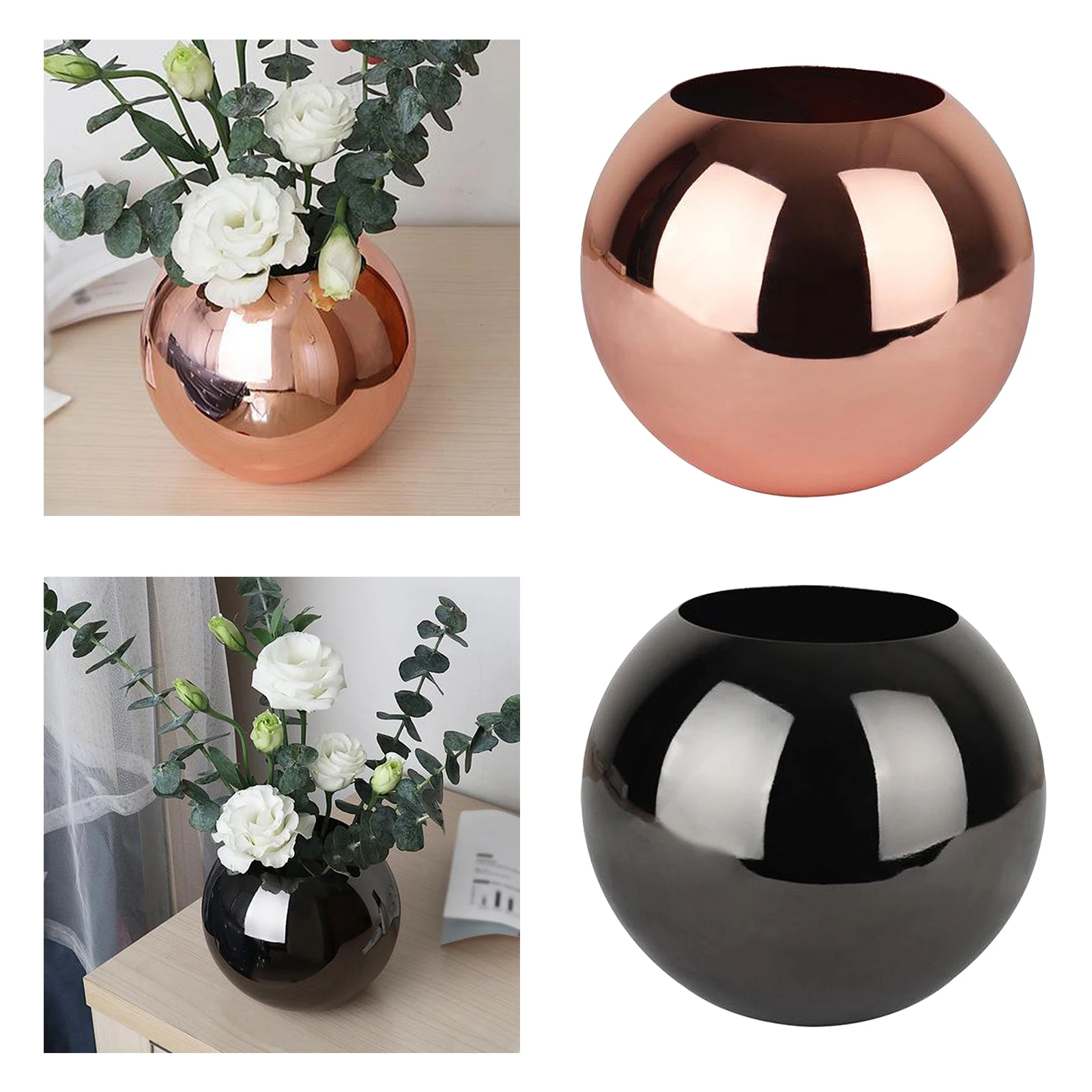Round Flower Vase Stainless Steel Bowl Vase for Home Decor Living Room Centerpieces and Events