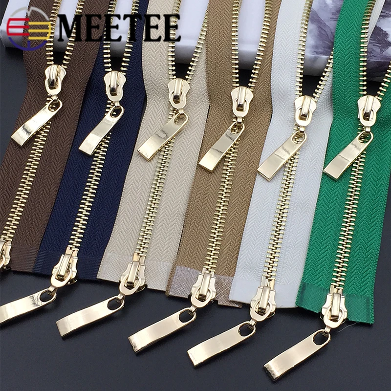 

1pc Meetee 80/100/120cm Auto Lock Metal Zipper Gold Double-slider Zippers for Jackets Coat DIY Bag Clothing Sewing Accessories
