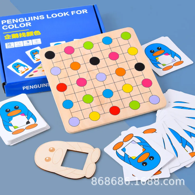 Penguin Find Color Game Montessori Baby Wooden Educational Toys for Kids Early Education Color Matching Toddler Learning