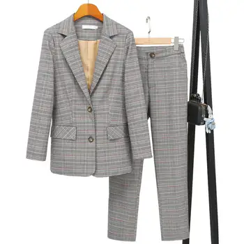 

Women's plaid suit suit] 2020 new spring Korean loose loose suit jacket + plaid trousers professional suit