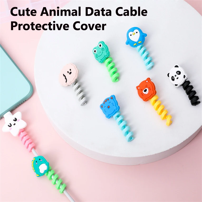 Cartoon Phone Data Cable Silicone Protective Cover Cute Animal Anti 