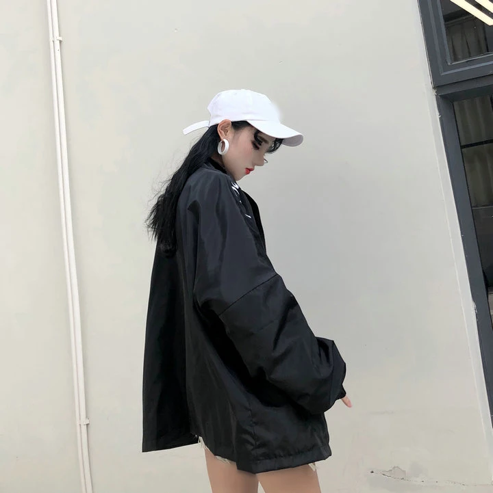 Neploe бейсбольные куртки Женская Базовая куртка Harajuku готическое пальто Луна негабаритная ветровка верхняя одежда средней длины 36782 - Цвет: 33205 black