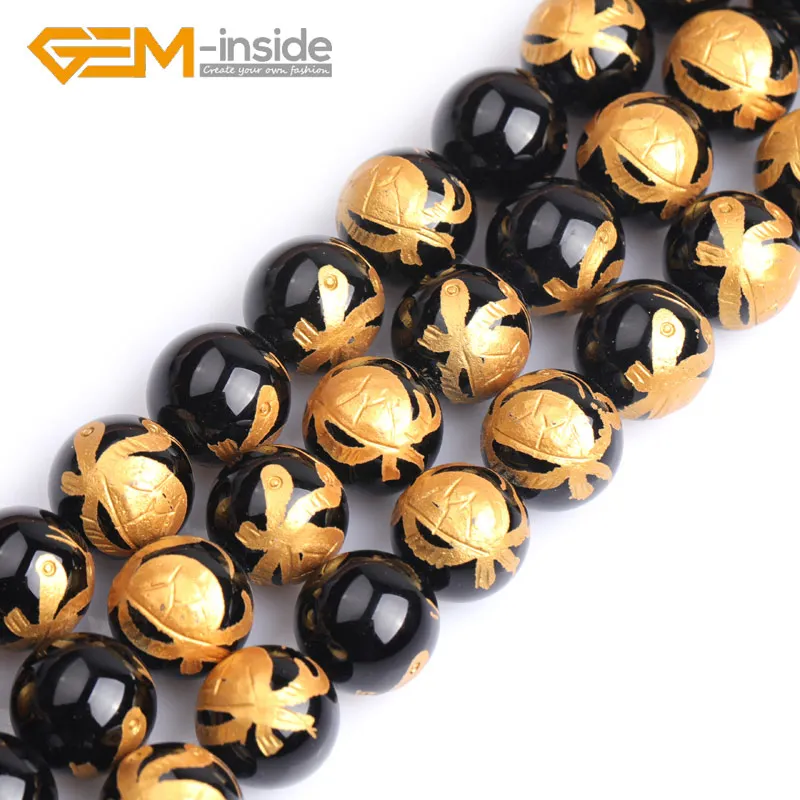 

Natural 16mm Black Carved Tortoise Phoenix Bird Agate Round Loose Beads for Jewelry Making 15" Strand DIY Unisex Gift Wholesale