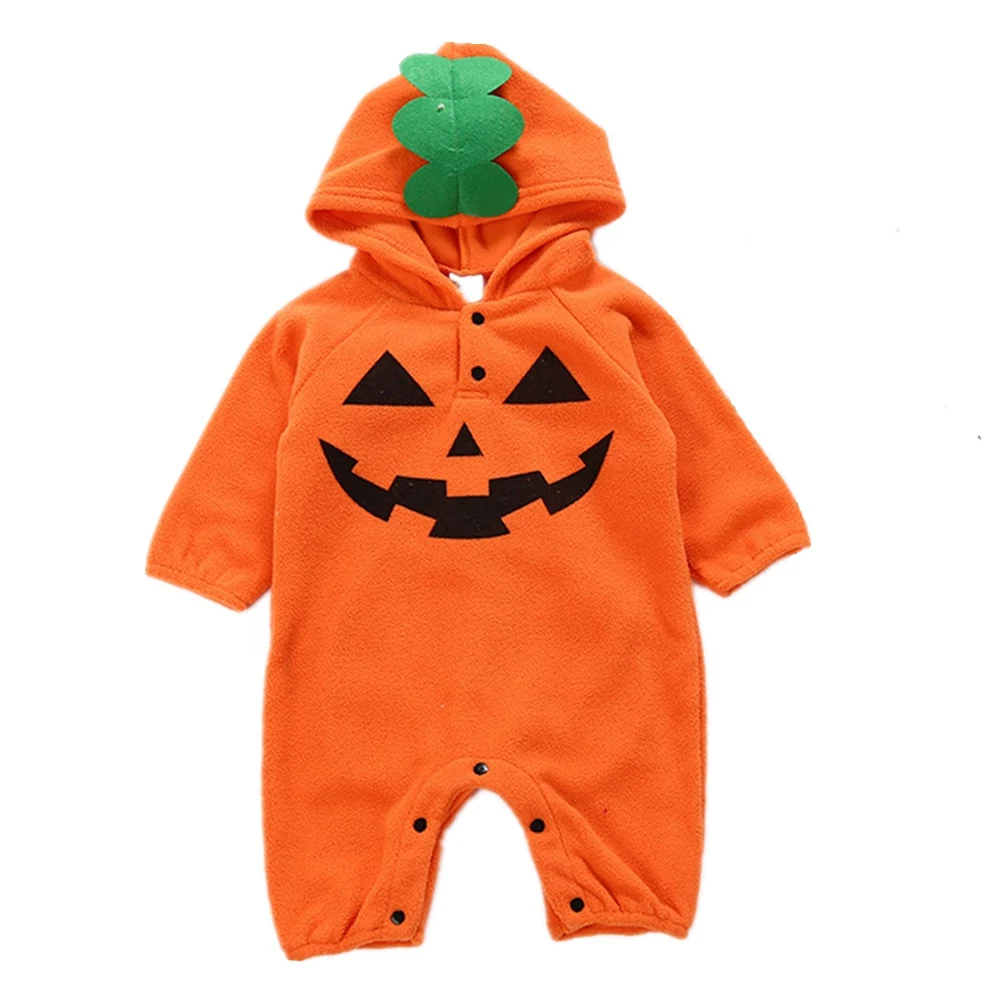

Halloween Baby Rompers Long Sleeve Orange Pumpkin Monster Costume Polar Fleece Warm Hooded Sweaters Festival Dress-Up Outfits