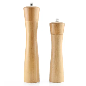 

8'' 10'' Premium Beech Wood Pepper Mill Solid Wood Salt Pepper Grinder with Strong Adjustable Ceramic Core Kitchen Tools