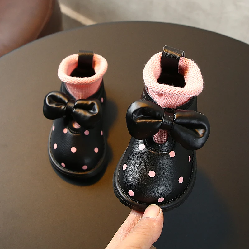 Г. Зимние хлопковые ботинки для девочек детская обувь принцессы на мягкой подошве с милым бантом для отдыха, детская обувь на плоской подошве