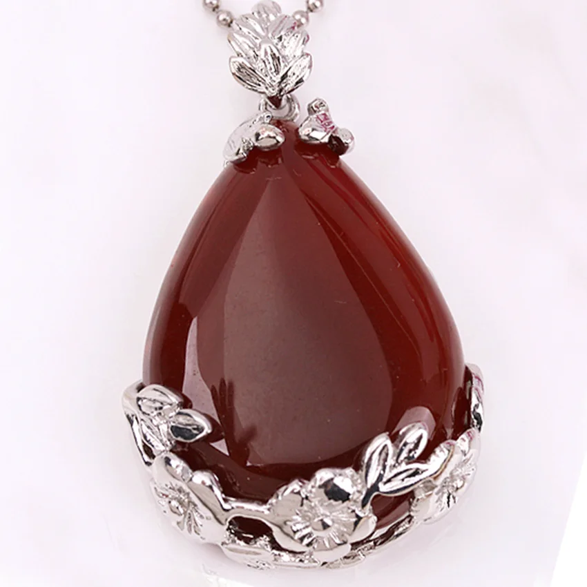 100-Unique 1 Pcs Attractive Design Silver Plated Red Agates Water Drop Pendant Flower Jewelry For Christmas | Украшения и