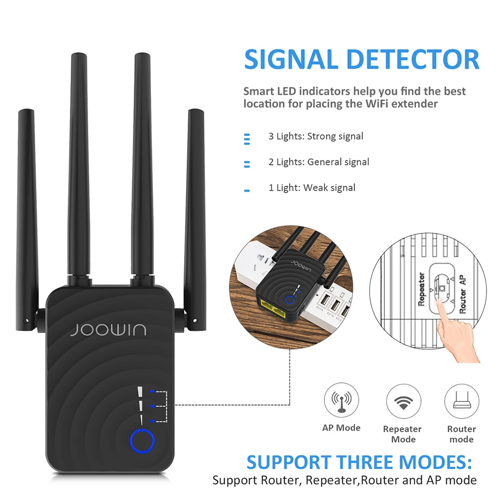 Stock WR754AC 1200Mbps Wireless WiFi Range Extender 2.4/5Ghz Dual Band Repeater Wi-fi Signal Booster 4 Ethernet Antennas | Компьютеры и