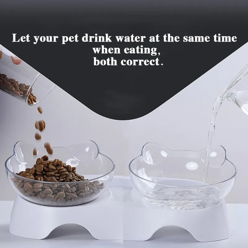 Новая пластиковая двойная миска для домашних животных для собак щенков котов пищевая вода кормушка Кормление домашних животных миски для собак защита шейного позвонка наклон