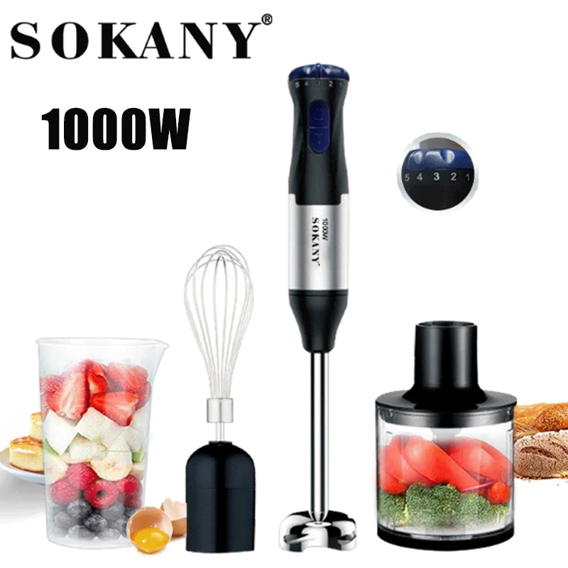 Egg-Beater Hand-Blender Food-Mixer SOKANY Kitchen Detachable Smoothies 1000W Salad 5-Speeds