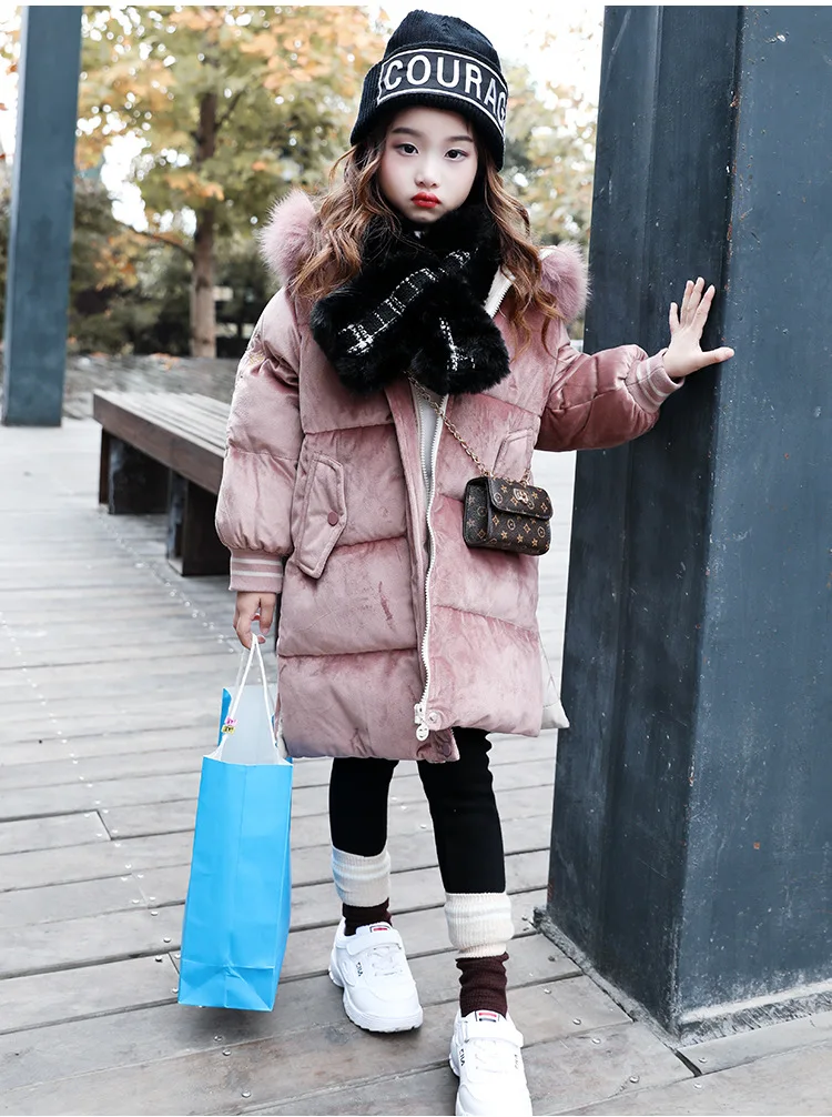 Children's Wear Fall Winter Girls'Cotton-padded Jacket kids clothes Outerwears Parkas 4-13years long Snow Wear coat 362