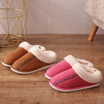 

Winter Women Soft Indoor Warm Slippers Plush Slip On Home Couple Flat Shoes Female Cover Heel Shoes Comfort Cotton Footwear