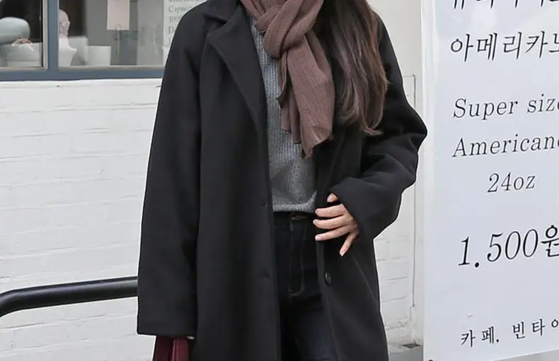 Autumn Winter New Women loose Medium Length Woolen Coat Female Fashion Casual Jackets Thick Warm Solid Color Coats CA3348
