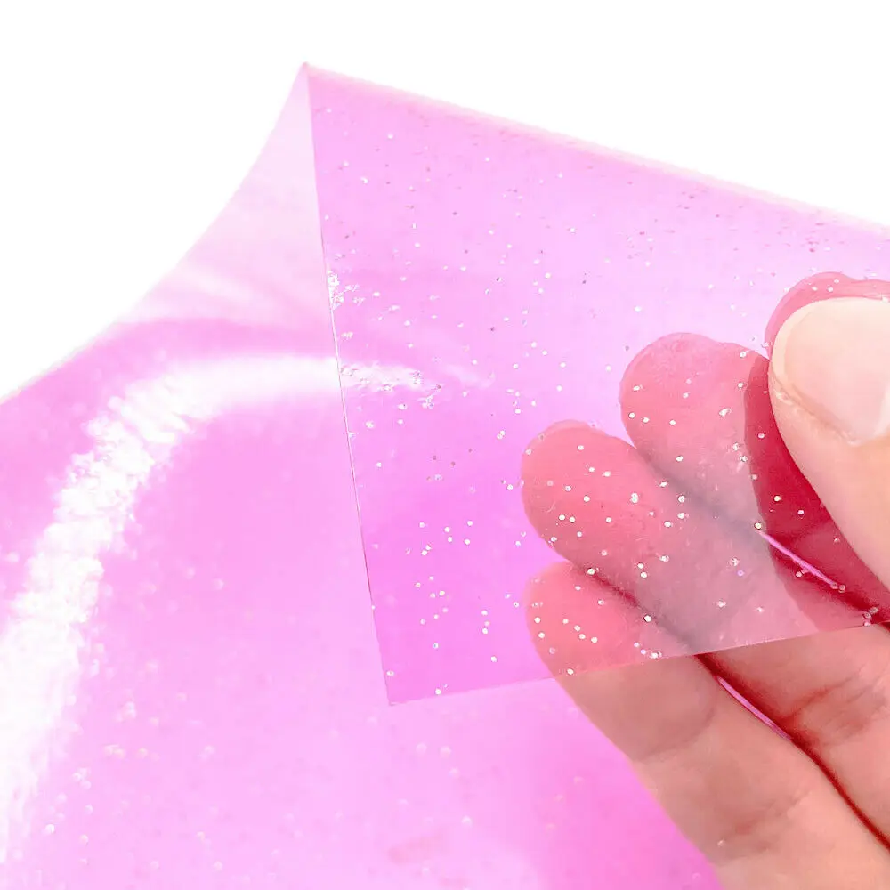 Multi-color Glitter Transparent PVC Vinyl Faux Synthetic Leather Fabric DIY Garments Knotbow Bags Hair Accessories Decor Craft