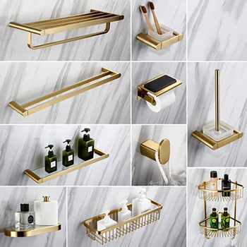 

Smesiteli Luxury Golden Bathroom Hardware Sets 304 Stainless Steel Brushed Paper Holder Towel Rack Soap Dishes Bathroom Product
