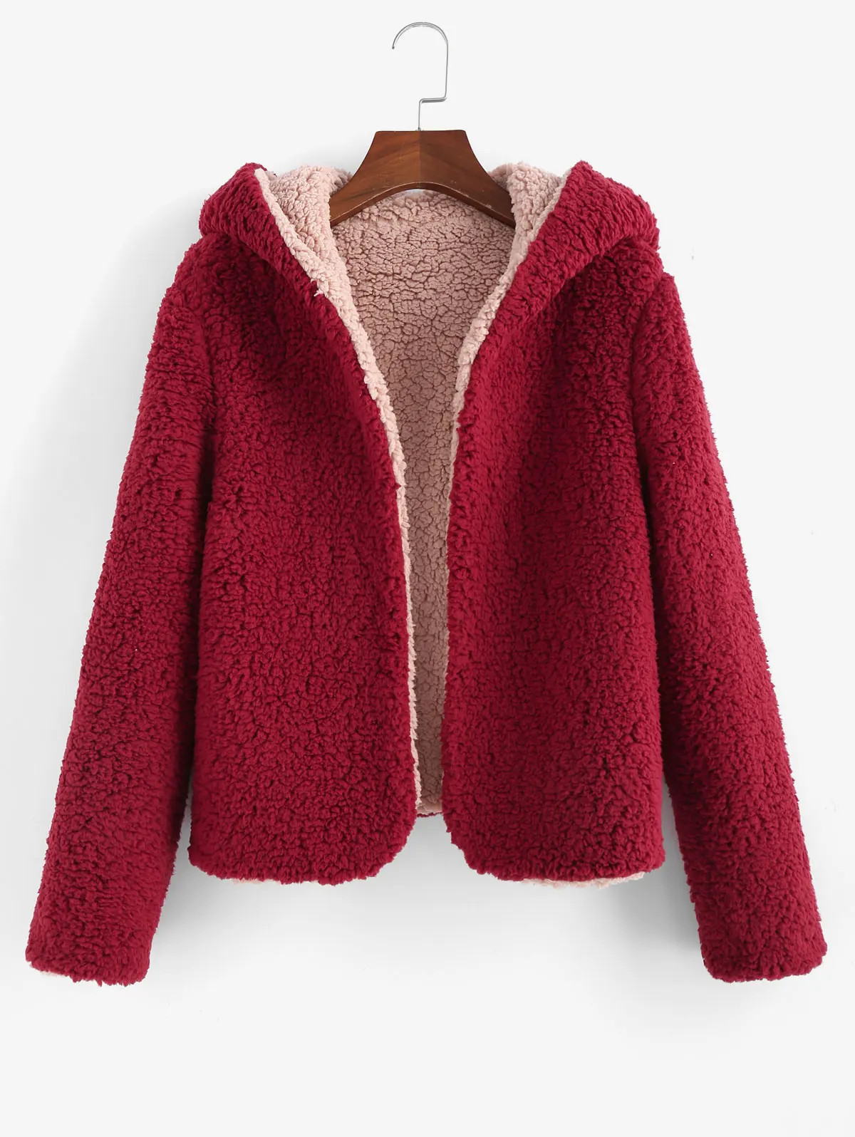 ZAFUL теплые куртки с капюшоном для женщин двустороннее плюшевое пальто с открытой передней частью из овечьей шерсти бархатное пальто милые однотонные короткие пальто с капюшоном зима