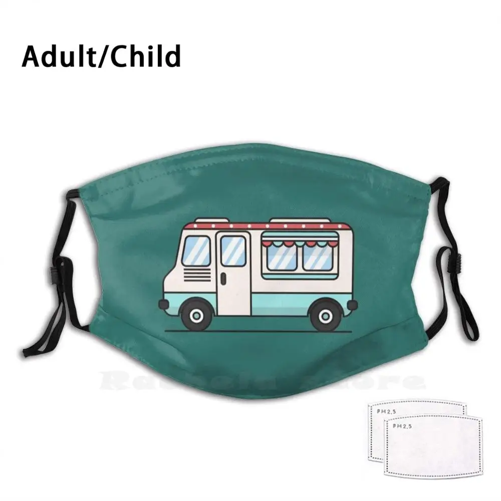 

Ice Cream Truck Print Washable Filter Anti Dust Mouth Mask Ice Cream Ice Cream Dessert Cool Vintage Retro Pop Wes Adnerson