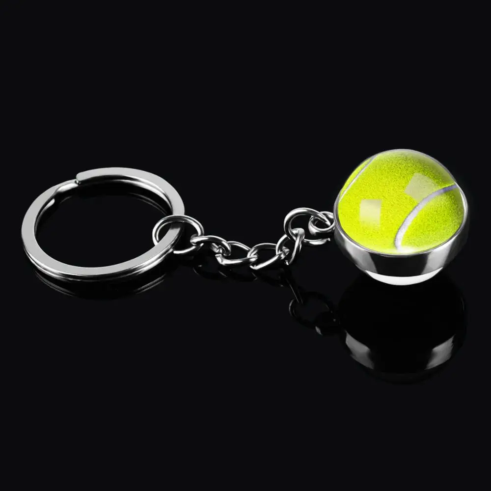 Модный стеклянный шар брелок баскетбол/Бейсбол/футбол волейбол теннис регби Софтбол картина стеклянная подвеска металлический брелок