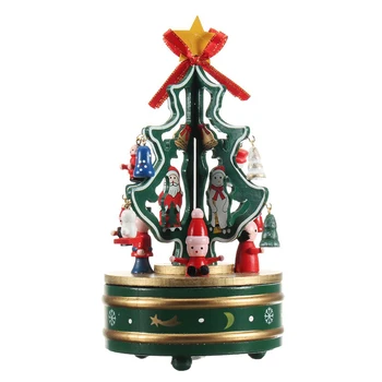 

Wooden Music Box Holiday Gift Christmas Decor Xmas Tree Shape Rotate Musical Box for Birthday Wedding
