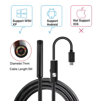 

TOSPRA 5m*7mm Endoscope Camera Android PC Notebook 6LEDs Adjustable Flexible IP67 Waterproof USB Inspection Borescope Camera