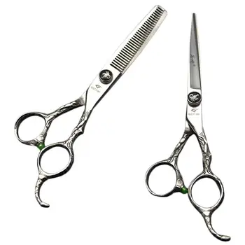 

2pcs 6 Inches Steel Hair Scissor Creative Hair Cutting Tool Barber Hair Scissor Hair Salon Scissor (Flat Scissor+Teeth Scissor)